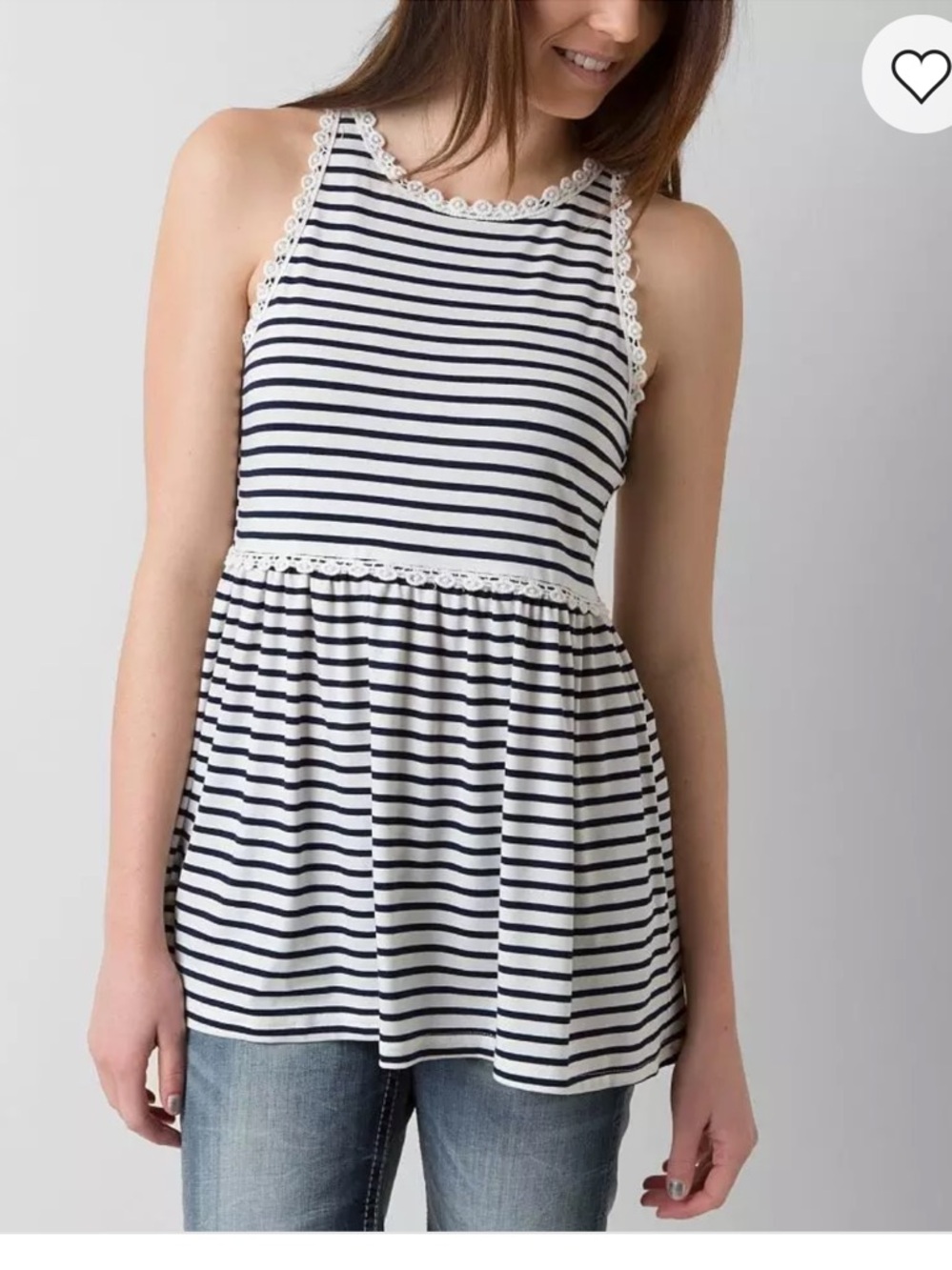New: POL Striped Lace-Trim Back Zipper Babydoll Tank Top• Small